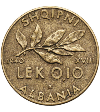 Albania, okupacja włoska. 0,10 Lek 1940 R, Rzym, Vittorio Emanuele III 1939-1943