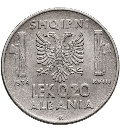Albania, Italian Occupation WWII. 0,20 Lek 1939 R, Rome, Vittorio Emanuele III 1939-1943