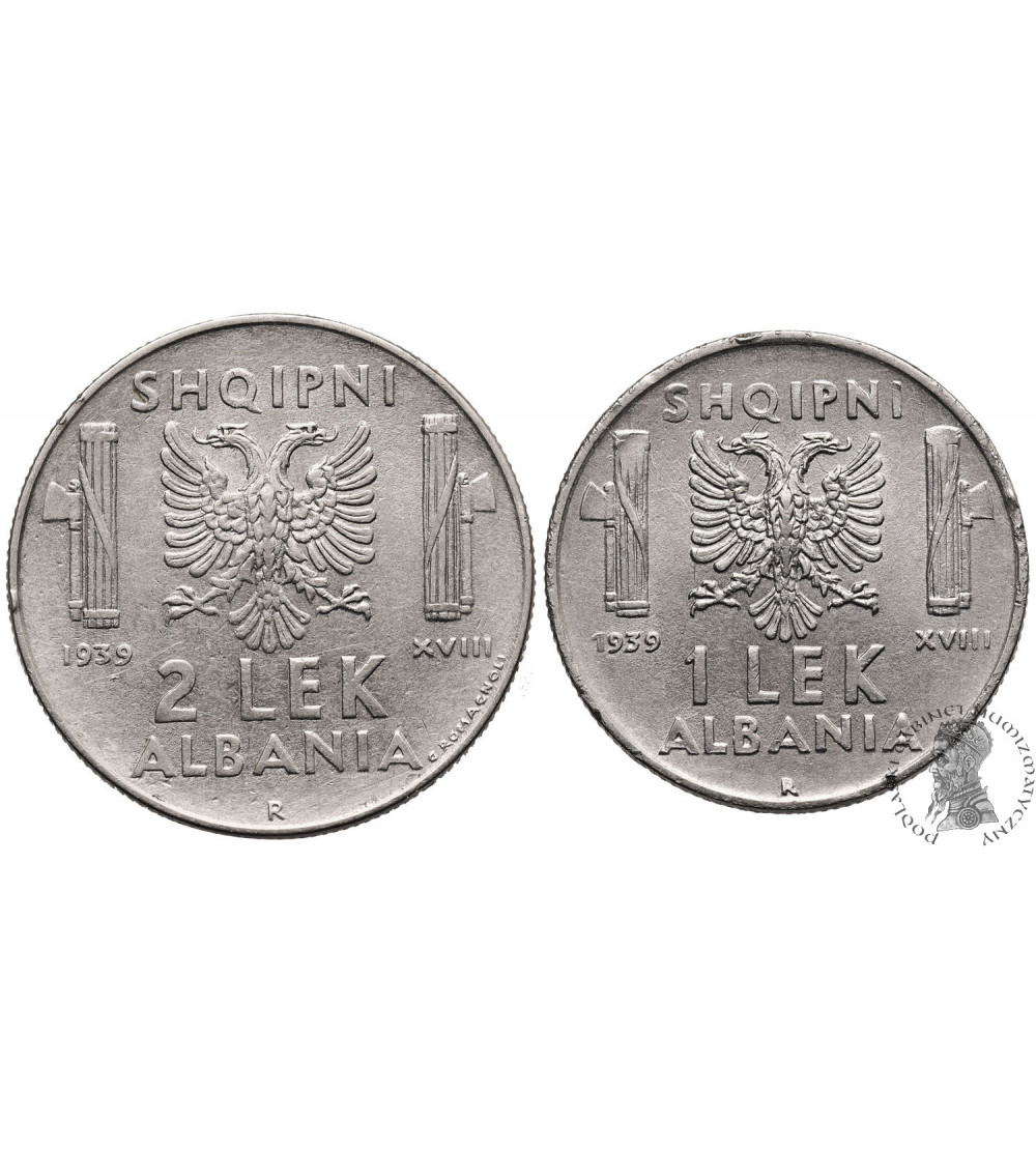 Albania, Italian Occupation WWII. Set 1, 2 Lek 1939 R, Rome, Vittorio