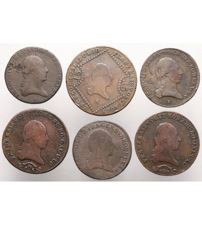 Austria (Święte Cesarstwo Rzymskie). Zestaw miedzianych monet 1800-1812, Franciszek - 6 sztuk
