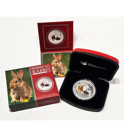 Australia, 1 Dollar 2011, Year of the Rabbit, 1 oz Silver Colorized