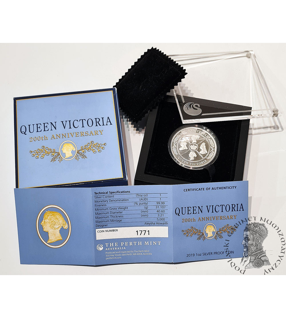 Australia. 1 Dolar 2019, Królowa Wiktoria 200-na Rocznica Urodzin, 1 oz Silver Proof