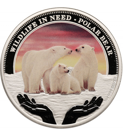 Tuvalu. 1 Dolar 2012, Niedźwiedź polarny, seria Dzikie Zwierzęta w potrzebie (Wildlife in need), kolorowana 1 oz Silver Proof