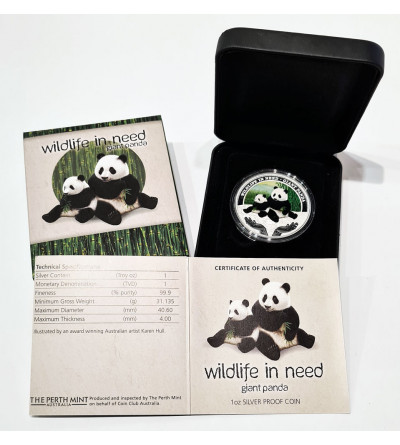 Tuvalu. 1 Dollar 2011, Giant Panda, Wildlife in need series, colorized 1 oz Silver Proof