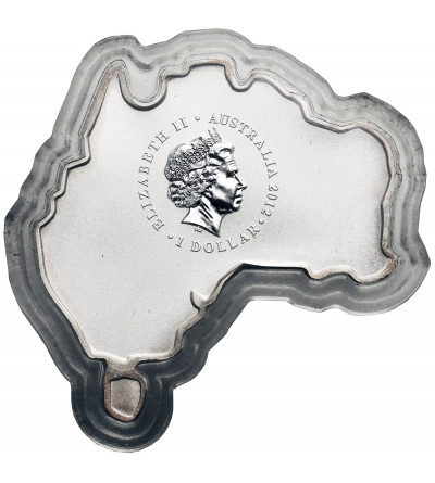 Australia. 1 Dollar 2012, Kookaburra - Map-shaped coin, Colorized 1 oz Silver