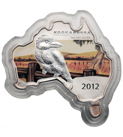 Australia. 1 Dollar 2012, Kookaburra - Map-shaped coin, Colorized 1 oz Silver