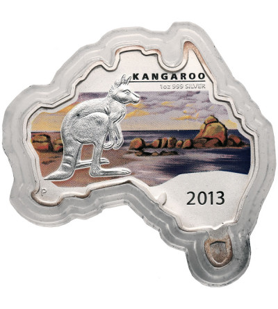 Australia. 1 Dolar 2013, Kangur - mapa Australii, kolorowana 1 oz Ag