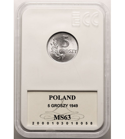 Poland, Peoples Republic. 5 Groszy 1949, Aluminium - ECC MS 63