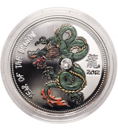 Cameroon, Republic. 1000 (CFA) Francs 2012, Chinese Zodiac - Year of the Dragon (coloured Proof with zirconia)