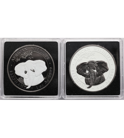 Somalia. Set 2 x 100 Shillings 2021, African Elephants (coloured, black and white elephant) - Proof, Black Ruthenium