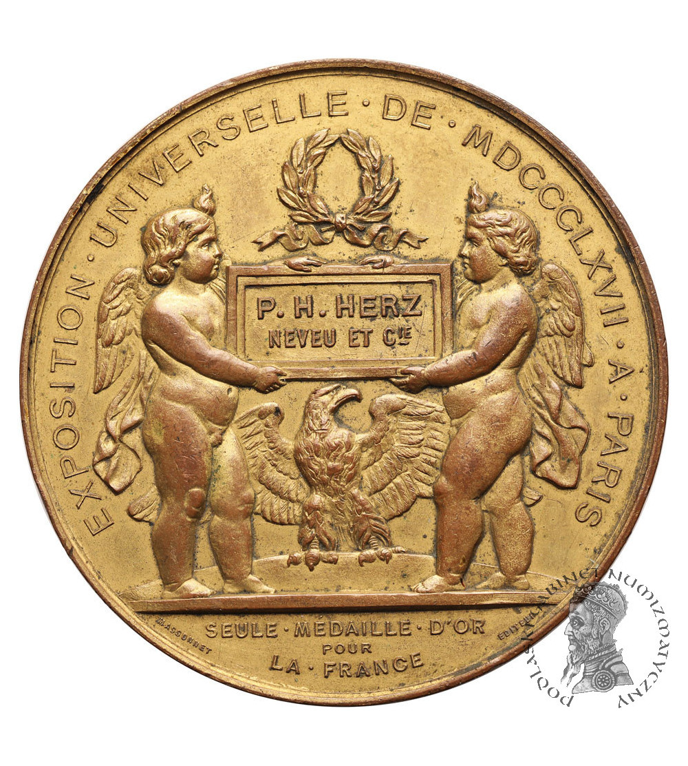 Francja, Paryż. Medal nagrodowy z okazji Wystawy Powszechnej, 1867, przyznany P. H. Hertz Neveu et Cie Francja