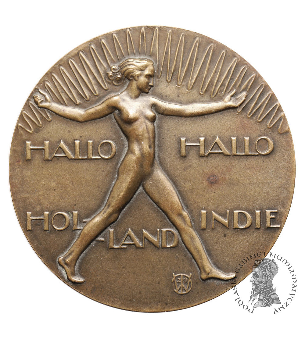 Niderlandy, Voorschoten. Medal 1929, otwarcie łącza radiowo-telefonicznego z Holandii do Bandung na Jawie
