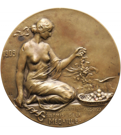Belgia, Bruksela, Leopold II (1865-1909). Medal 1909, upamiętniający prace w porcie morskim w Brukseli, J. Lecroart