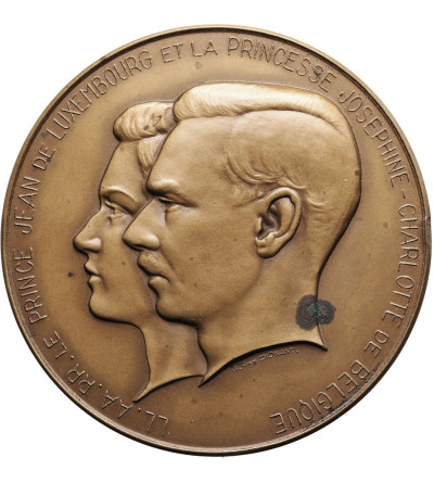 Luksemburg. Medal jednostronny 1953, ślub Wielkiego Księcia Luksemburga Jeana z Joséphine-Charlotte z Belgii