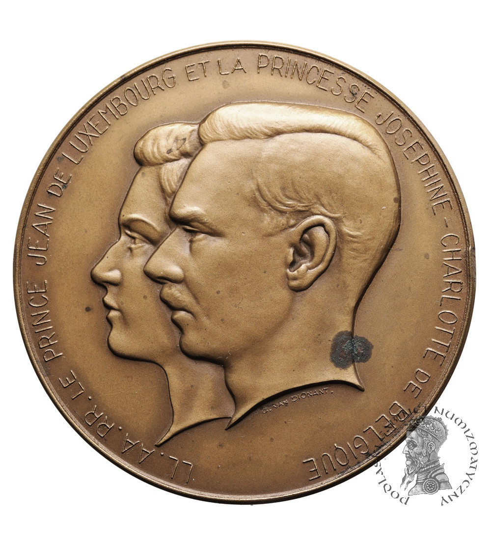 Luksemburg. Medal jednostronny 1953, ślub Wielkiego Księcia Luksemburga Jeana z Joséphine-Charlotte z Belgii