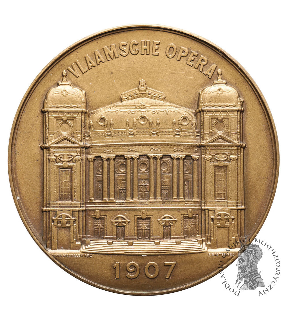 Belgia, Antwerpia. Medal 1907 upamiętniający wielkie otwarcie Opery (Vlaamsche Opera), F. Baetes