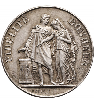France. Silver wedding medal 1896, FIDELITE BONHEUR, "Eugene Pollet Julienne Gosselin 24 Juin 1896"