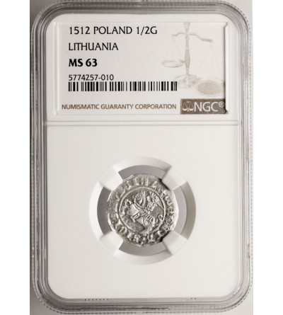 Poland / Lithuania, Zygmunt I Stary 1506-1548. Lithuanian Polgrosz (1/2 Groschen) 1512 (IZ), Vilnius (SIGISMVNEI) - NGC MS 63