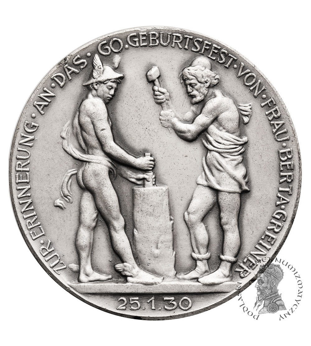 Germany. Medal 1930 to commemorate the birthday party of Mrs. Berta Greiner, C. POELLATH