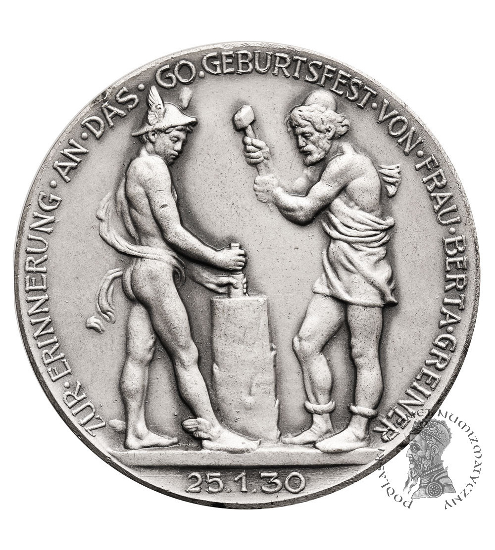 Niemcy. Medal 1930 na pamiątkę przyjęcia urodzinowego Pani Berty Greiner, C. POELLATH