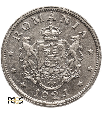 Rumunia, Ferdynand I. 2 Lei 1924 (b), Bruksela - PCGS MS 65