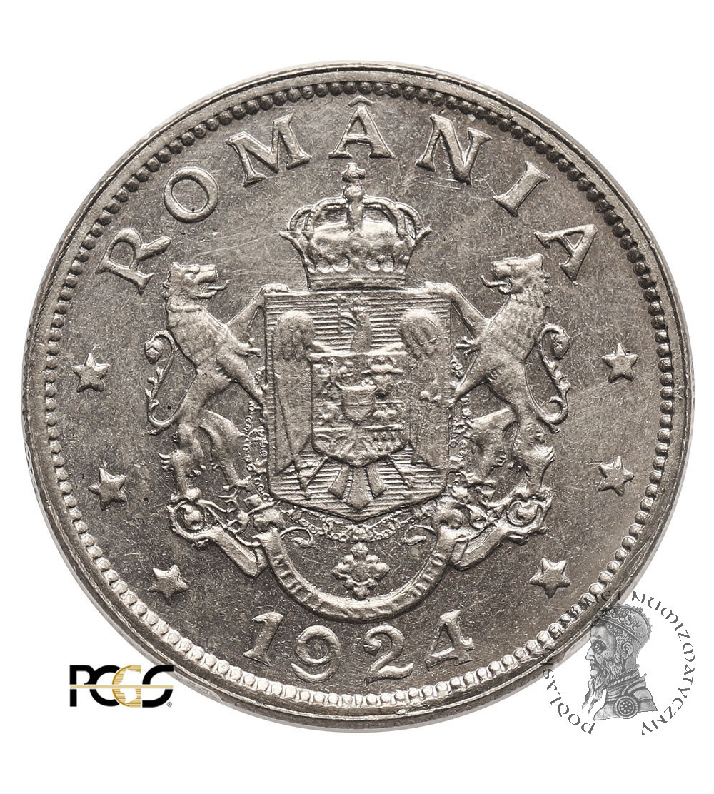 Rumunia, Ferdynand I. 2 Lei 1924 (b), Bruksela - PCGS MS 65