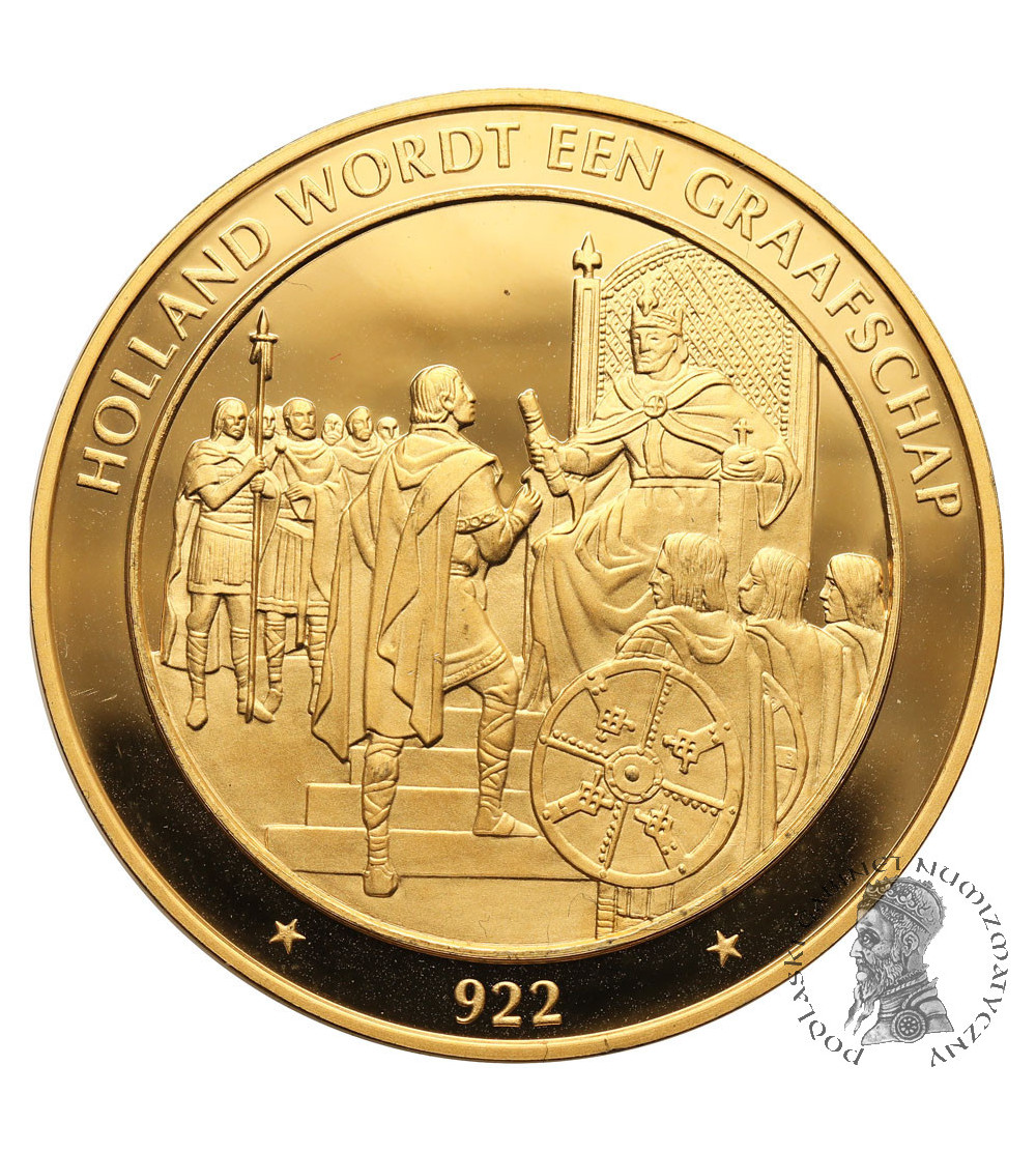 Niderlandy. Srebrny medal z serii Historia Niderlandów, rok 922, Holandia staje się hrabstwem, Proof