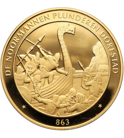The Netherlands. Silver medal from the History of the Netherlands, year 863, Vikings plunder Dorestad, Proof