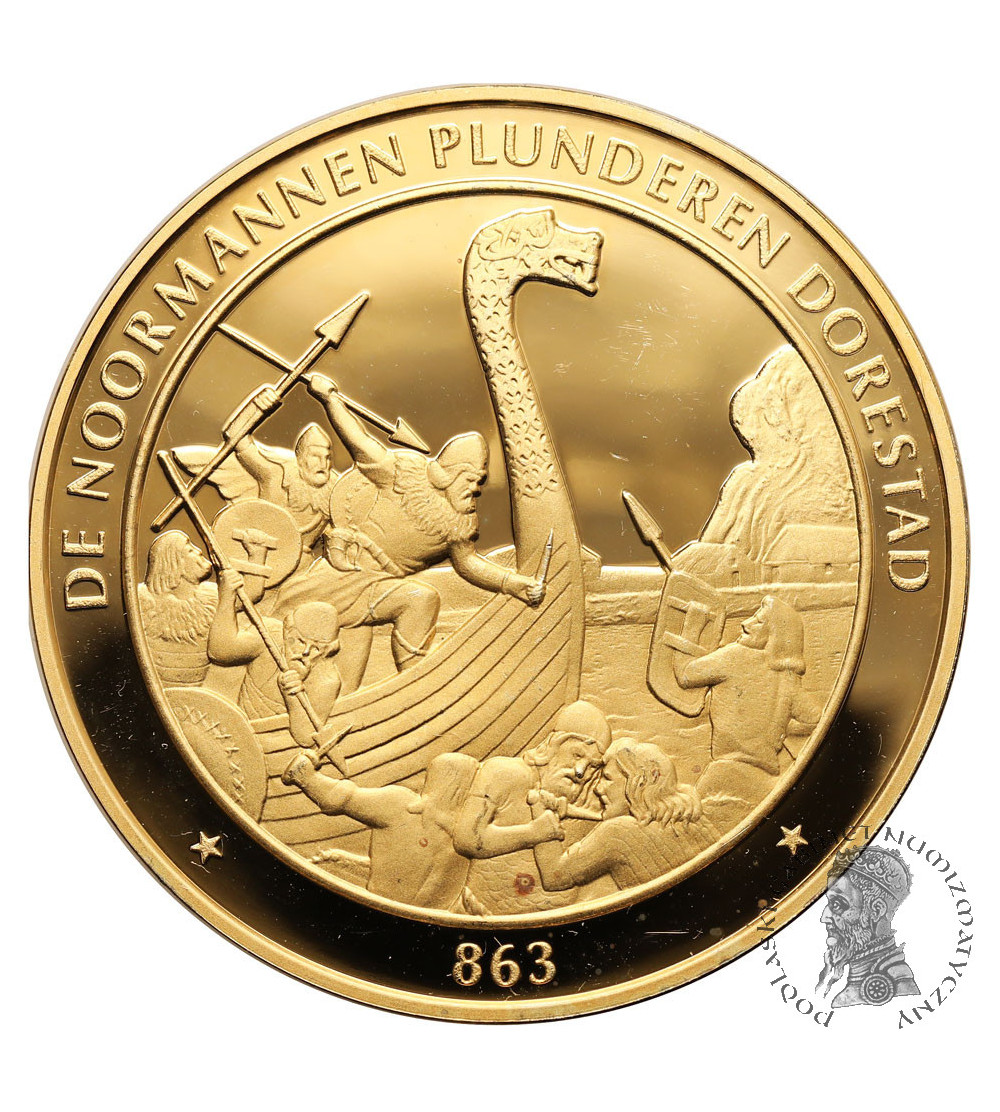 The Netherlands. Silver medal from the History of the Netherlands, year 863 AD, Vikings plunder Dorestad, Proof