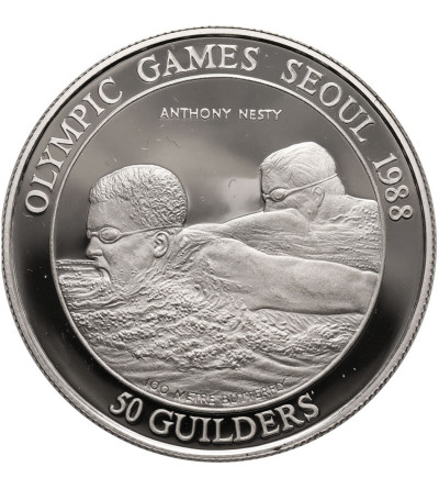 Surinam. 50 Guldenów 1998, Igrzyska Olimpijskie w Seulu, Pływanie - Anthony Nesty, Proof