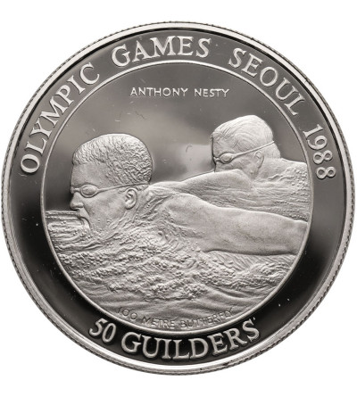 Suriname. 50 Guilders 1998, Seoul Olympic Games, Swimming - Anthony Nesty, Proof