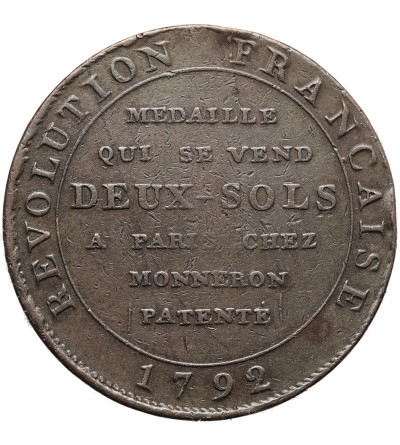 France, Constitution, 1791-1792. Monneron de 2 Sols 1792 AN 4 de la Liberta, LIBERTE SOUS LA LOI, Soho (Birmingham) mint