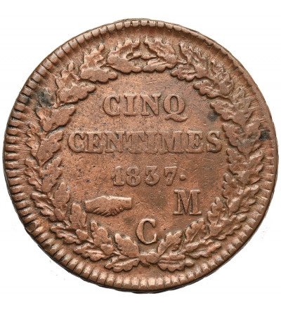 Monaco, Honore V 1819-1841. 5 Centimes (Cinq) 1837 M C