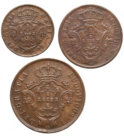 Azory, portugalska administracja. Zestaw 5 Reis 1843 Maria II / 10, 20 reis 1865, Luiz I