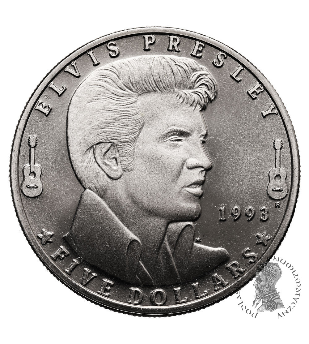 Marshall Islands. 5 Dollars 1993, Elvis Presley