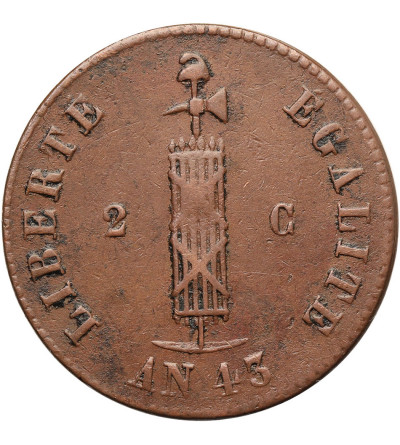 Haiti, Republika 1825-1849. 2 Centimes 1846 / AN 43