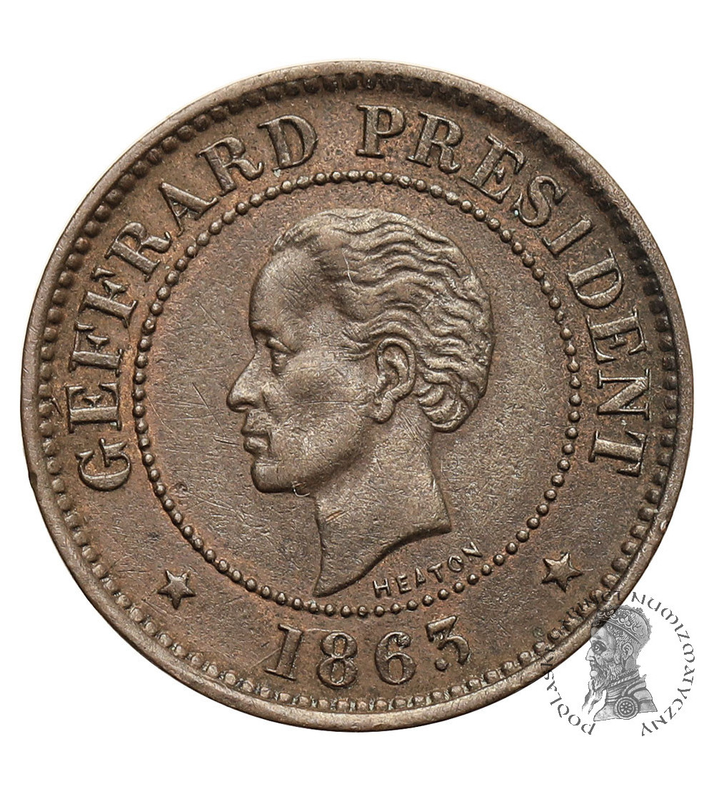 Haiti, Republic. 5 Centimes 1863, Presidentt Geffrard - (coin rotation)