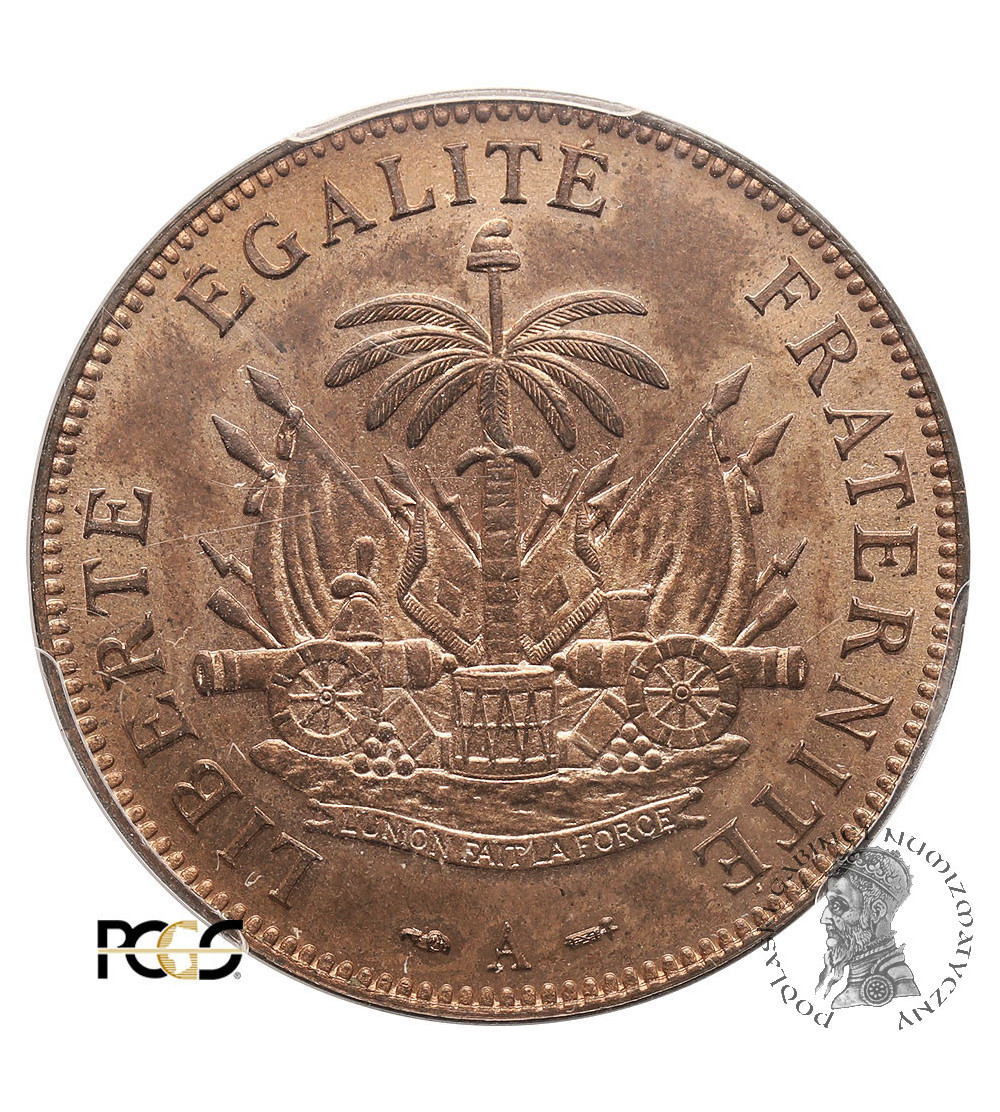 Haiti, Republika. 2 Centimes 1886 A, Paryż -  PCGS MS 64 RB
