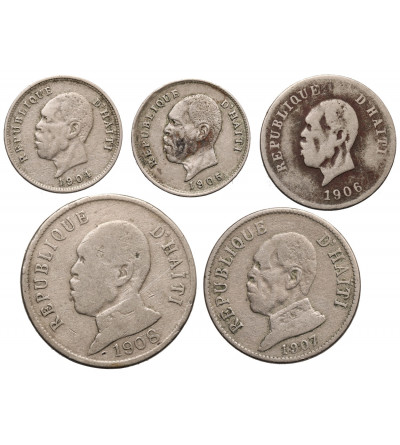 Haiti, Republika. Zestaw monet, 5, 10, 20, 50 Centimes 1904-1908, 5 sztuk