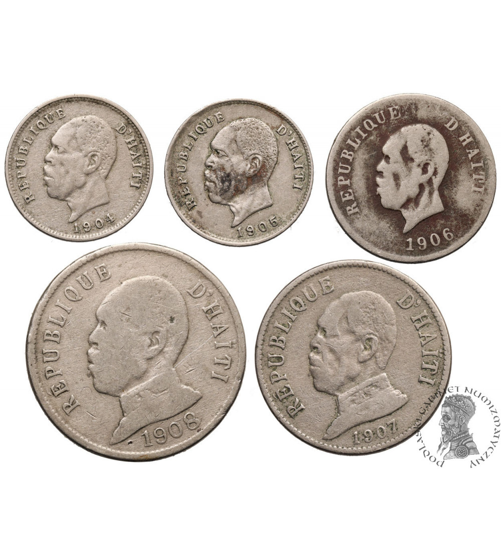 Haiti, Republic. Set 5 coins: 5, 10, 20, 50 Centimes 1904-1908