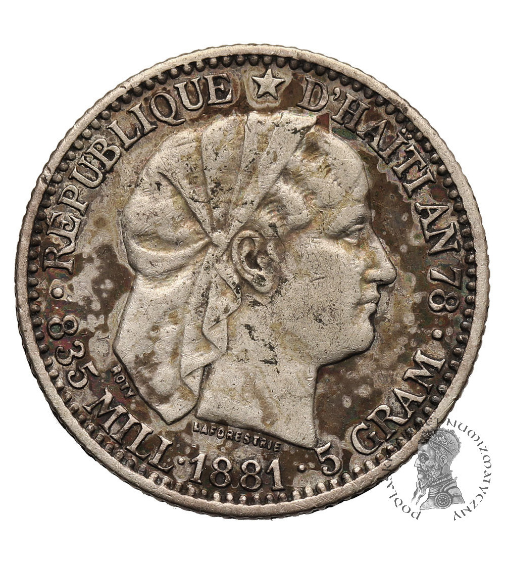 Haiti, Republic. 20 Centimes 1881 A, Paris mint
