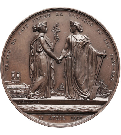 Belgia, Leopold I (1831-1865). Medal 1839, zawarcie traktatu pokojowego między Belgią a Holandią, aut. Jehotte