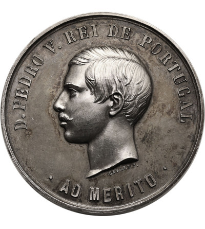 Portugalia, Piotr V. (1853-1861). Medal 1861, AD MERITO, Wystawa Przemysłowa w Porto