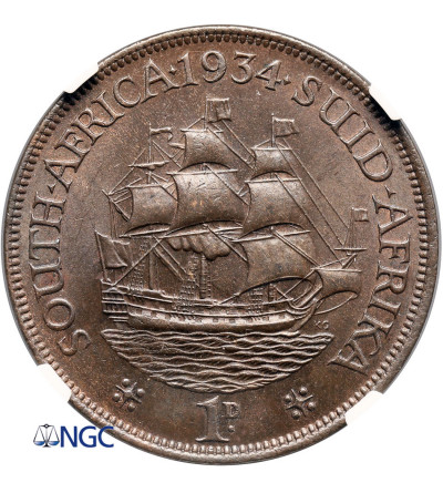 South Africa. Penny 1934, George V - NGC MS 64 BN