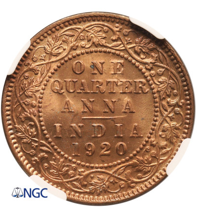 Indie Brytyjskie, Jerzy V. 1/4 Anna 1920 (C), Calcutta - NGC MS 66 RD