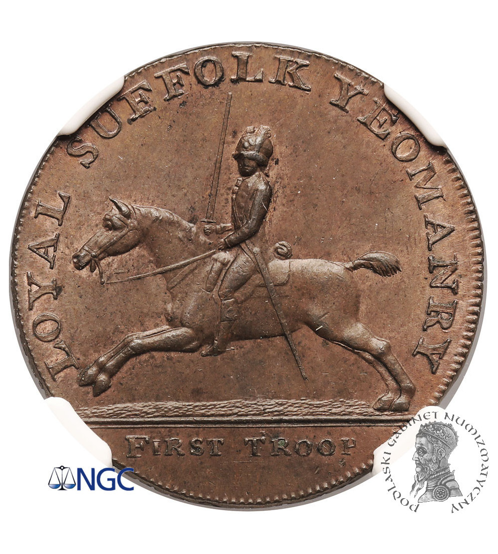 Wieka Brytania. Token 1/2 (Half ) Penny 1794, Suffolk - Blything / Yeomanry, NGC MS 62 BN