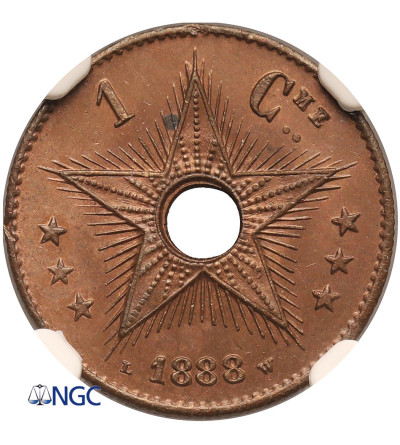 Belgian Congo, Leopold II 1865-1908. 1 Centime 1888 LW - NGC MS 65 BN