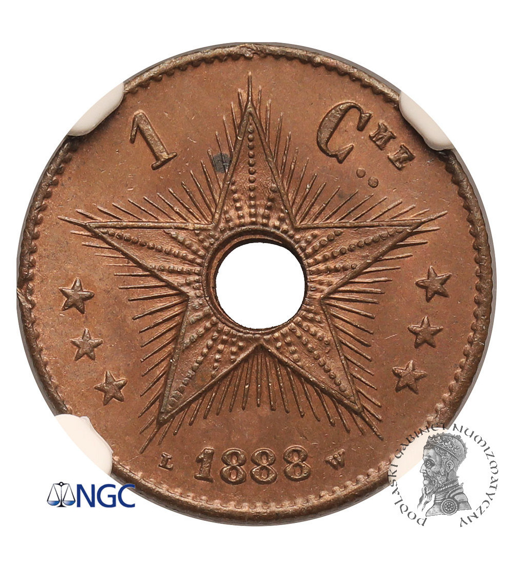 Kongo Belgijskie, Leopold II 1865-1908. 1 Centime 1888 LW - NGC MS 65 BN