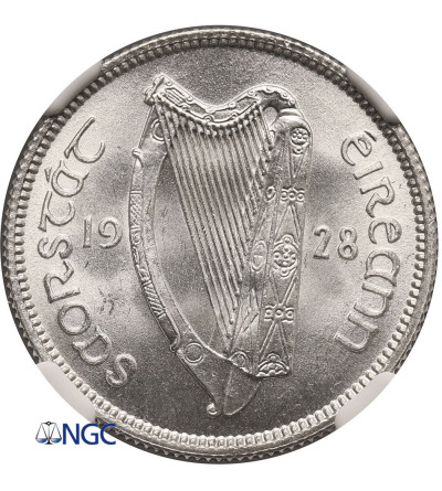 Ireland, Free State. Shilling 1928, Bull - NGC MS 65, Top Pop!!!