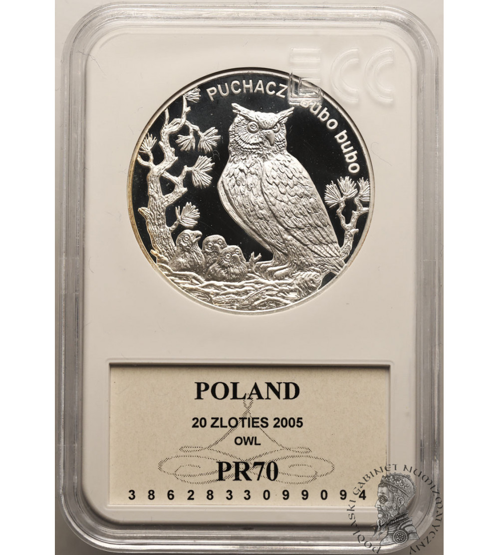 Poland. 20 Zlotych 2005, Eurasian eagle-owl - Proof GCN ECC PR 70